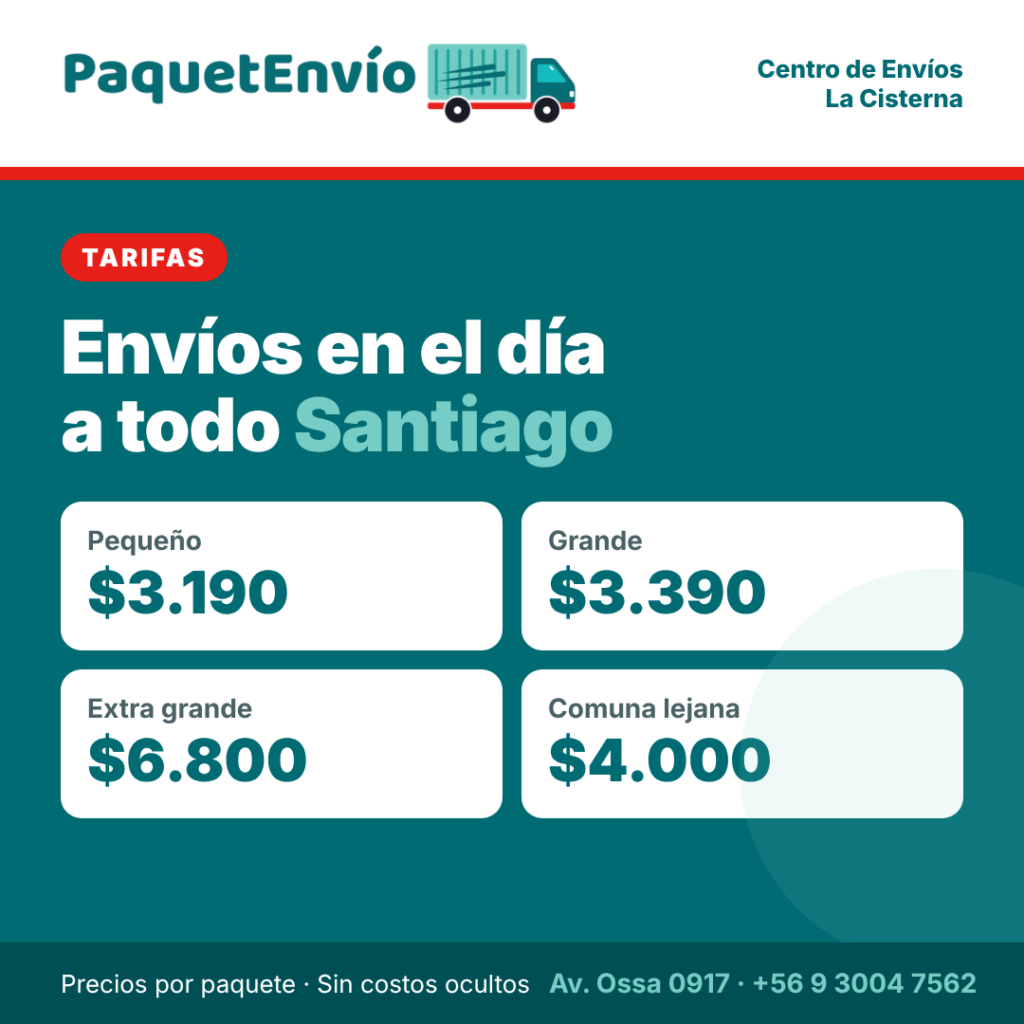 Envíos el mismo día en Santiago: guía para emprendedores 2 Tarifas de envío el mismo día en Santiago de PaquetEnvío